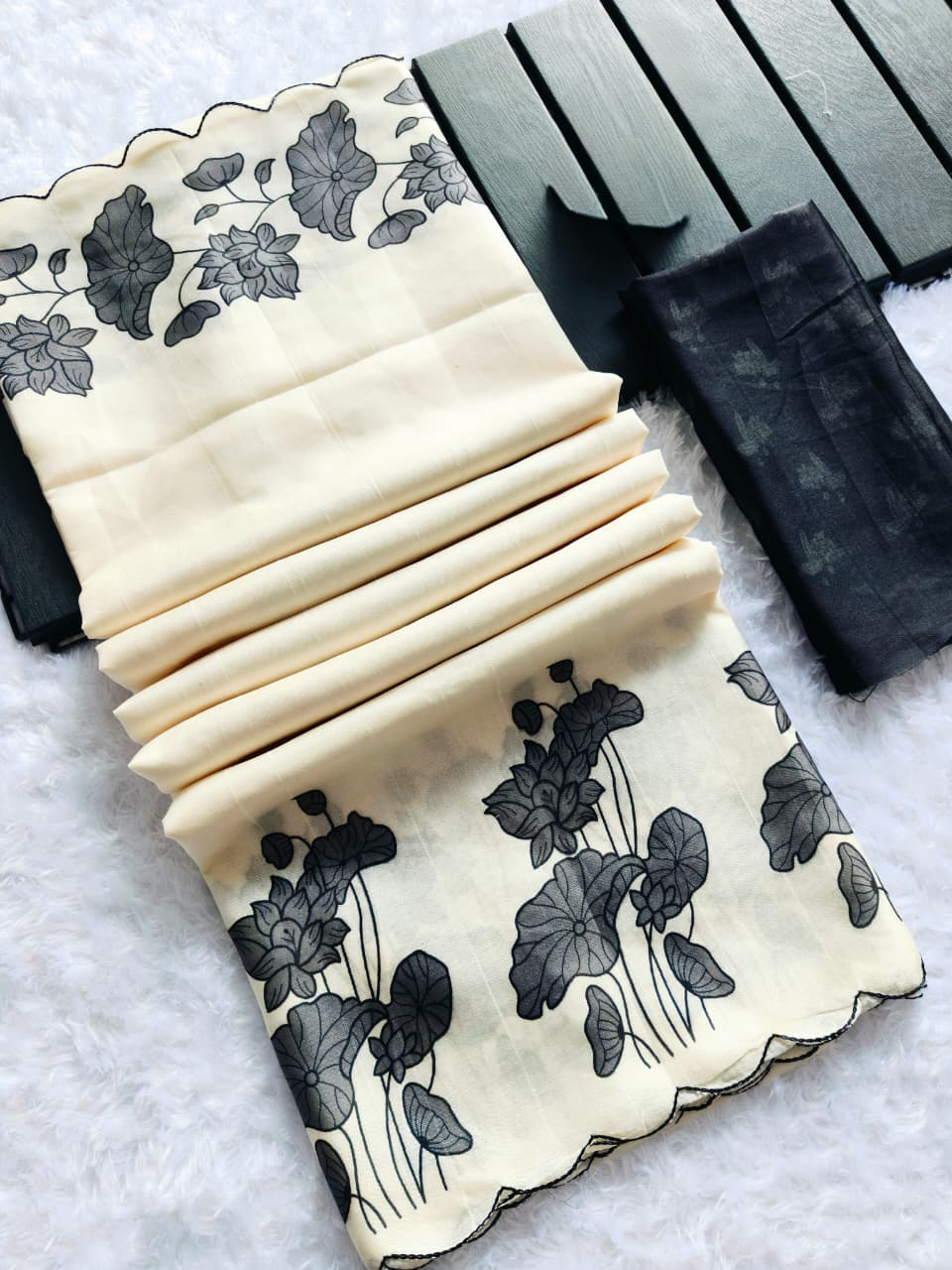 Premium Chikoo Floral Tussar Silk Ethnic Wear Saree