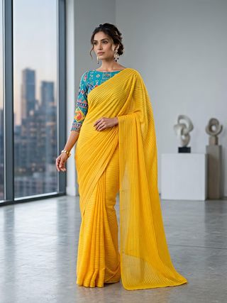 Yellow Haldi Special Georgette Saree with Zari