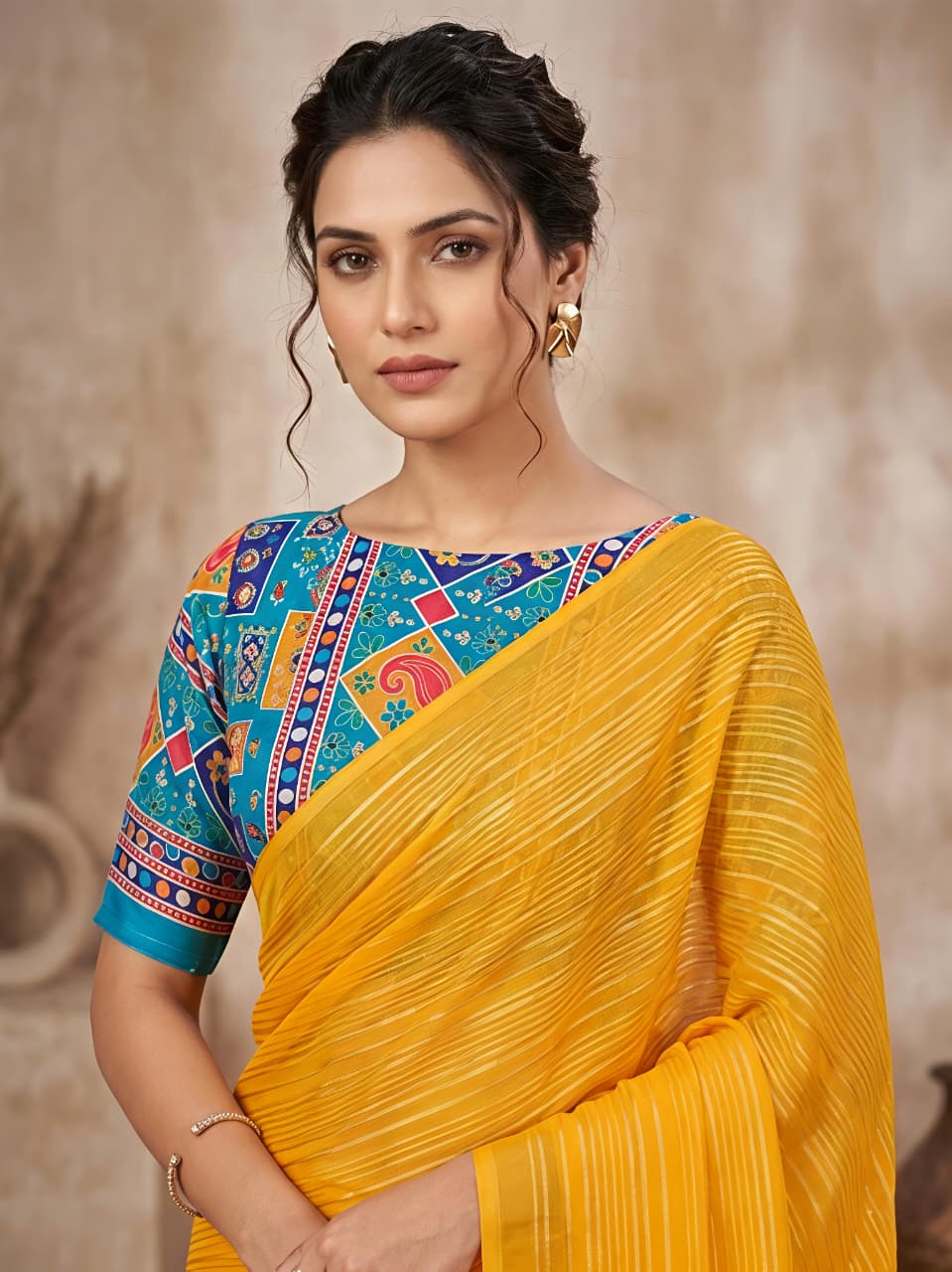 Yellow Haldi Special Georgette Saree with Zari