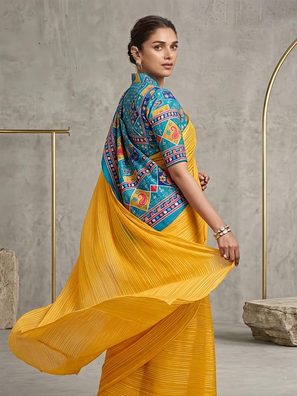 Yellow Haldi Special Georgette Saree with Zari