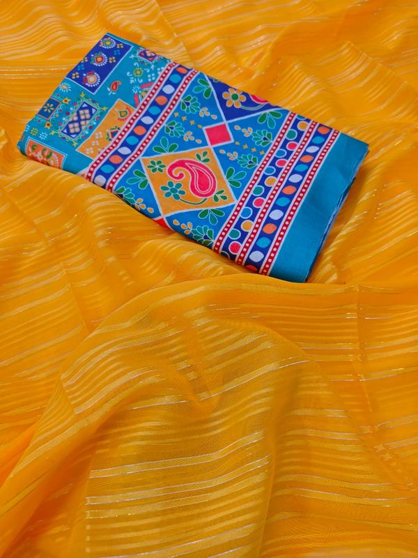 Yellow Haldi Special Georgette Saree with Zari