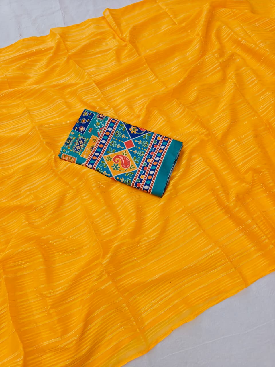 Yellow Haldi Special Georgette Saree with Zari