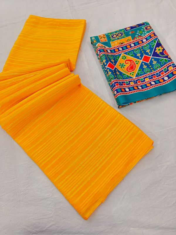 Yellow Haldi Special Georgette Saree with Zari