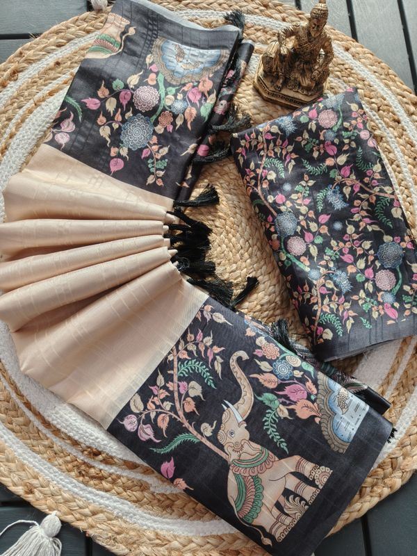 Traditional Elephant Art Designer Silk Saree