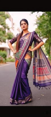 Purple Bandhej Mirror Work Masakali Saree - Purple
