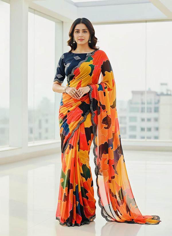 Sunset Mosaic Mirror Designer Saree