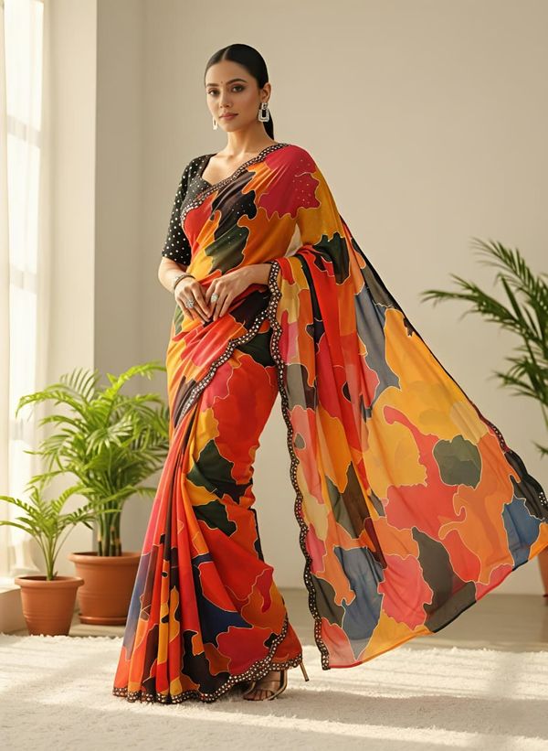 Sunset Mosaic Mirror Designer Saree