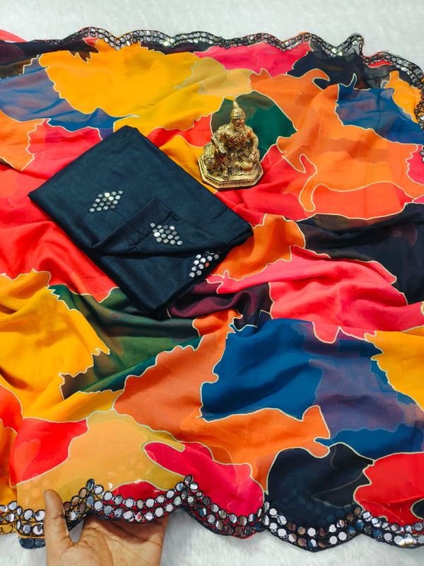 Sunset Mosaic Mirror Designer Saree