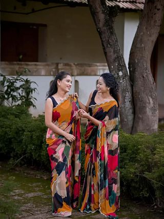 Swarovski Shine Mosaic Print Georgette Saree