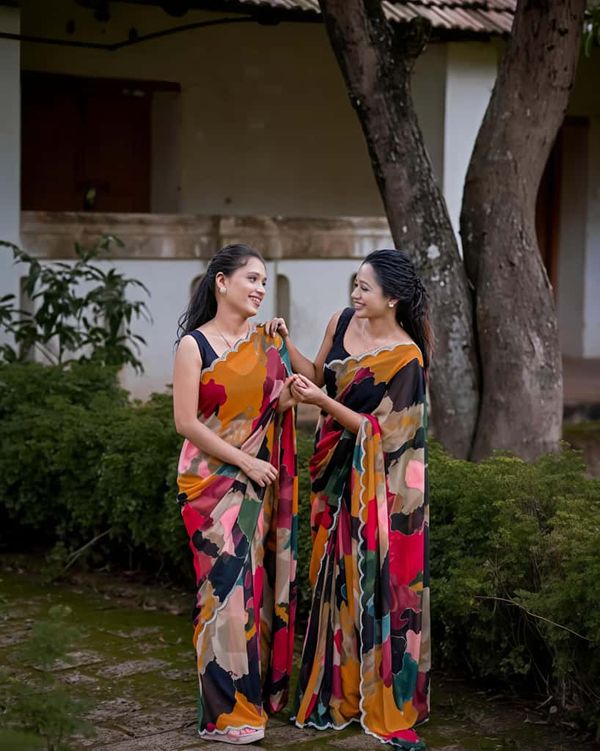 Swarovski Shine Mosaic Print Georgette Saree