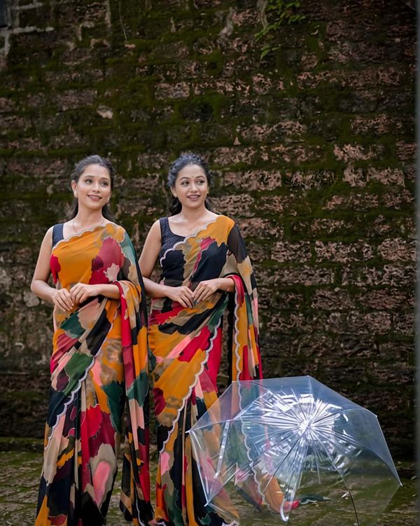 Swarovski Shine Mosaic Print Georgette Saree