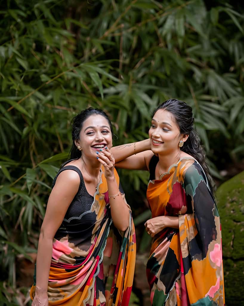 Swarovski Shine Mosaic Print Georgette Saree