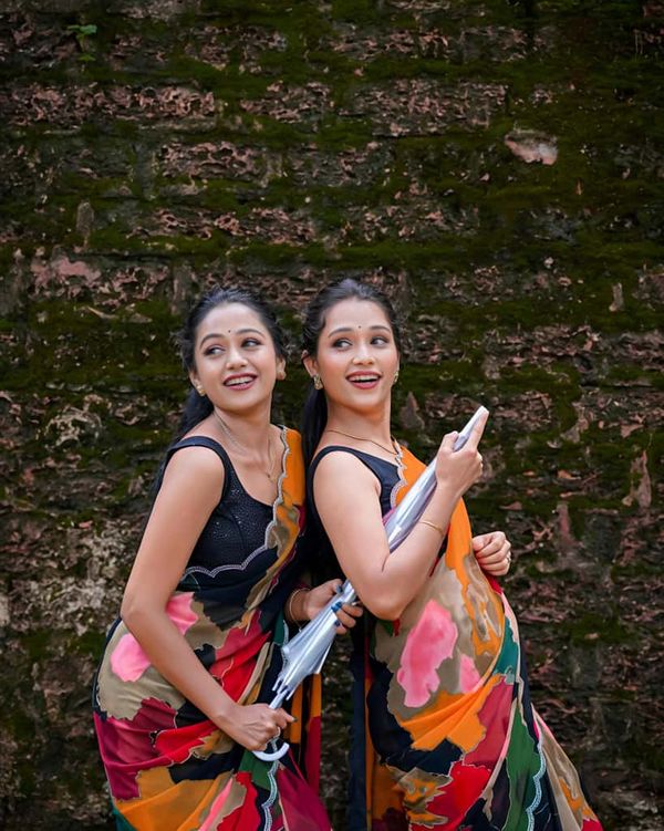 Swarovski Shine Mosaic Print Georgette Saree