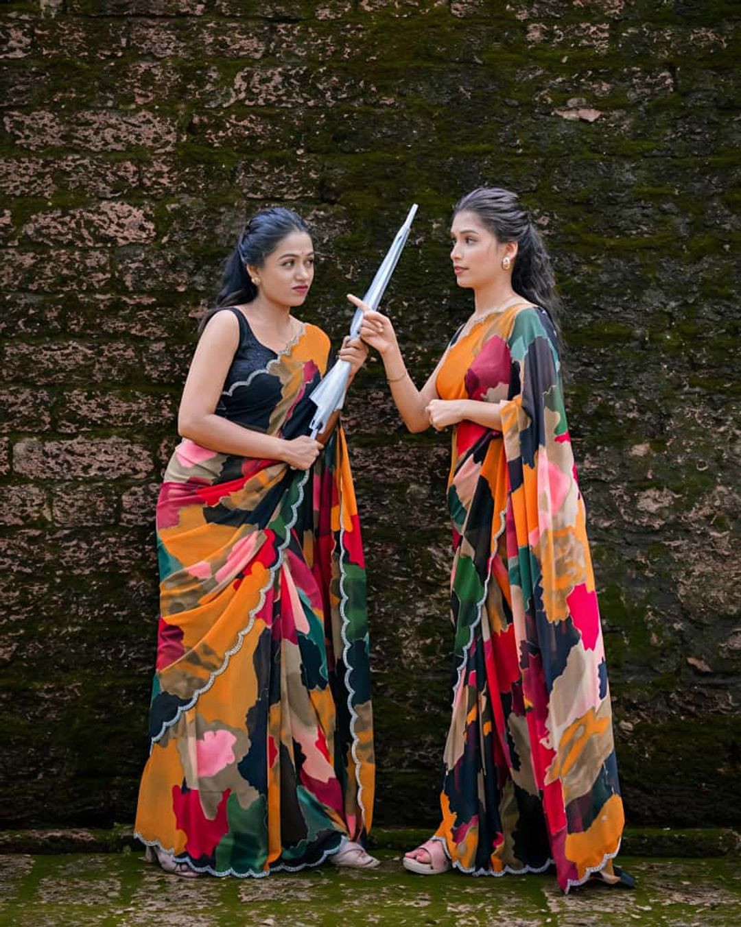 Swarovski Shine Mosaic Print Georgette Saree