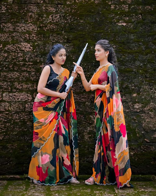 Swarovski Shine Mosaic Print Georgette Saree