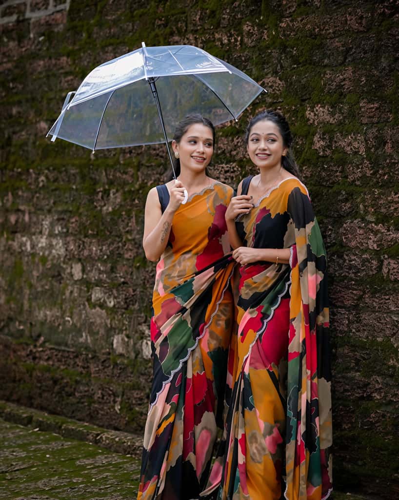 Swarovski Shine Mosaic Print Georgette Saree