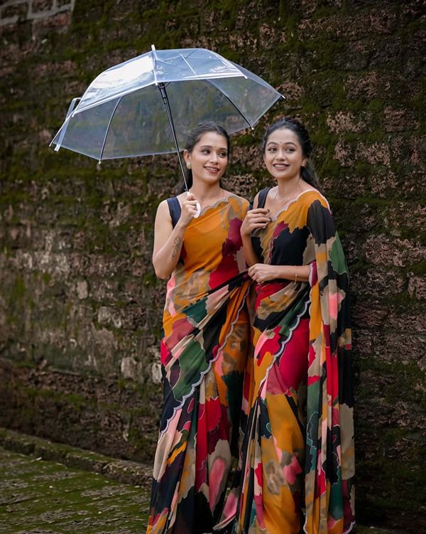 Swarovski Shine Mosaic Print Georgette Saree