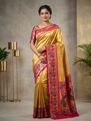 Banarasi Tissue Maharani Paithani Silk Saree with Pallu - Yellow