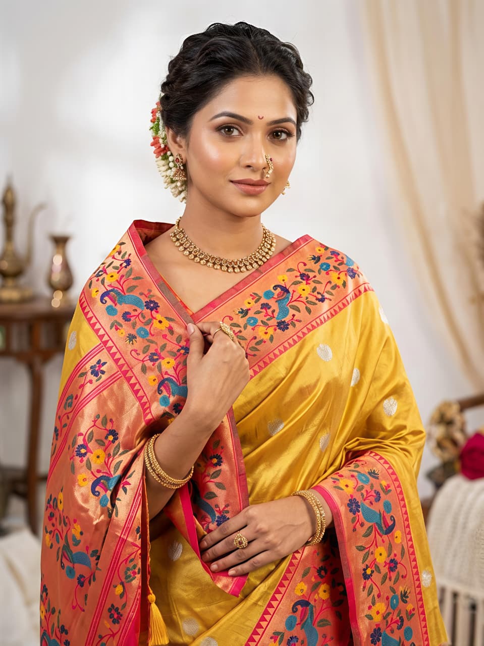 Banarasi Tissue Maharani Paithani Silk Saree with Pallu