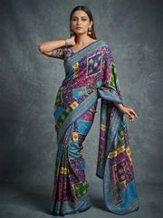 Royal Raj Gharana Mirror Work Designer Saree - Blue