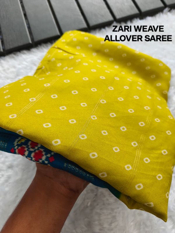 Yellow Bandhani Patola Print Saree with Zari Border Set
