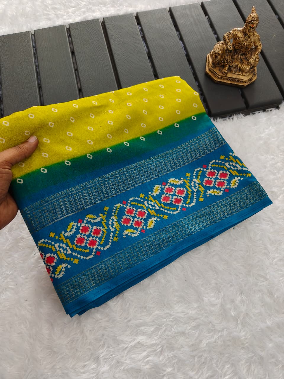 Yellow Bandhani Patola Print Saree with Zari Border Set