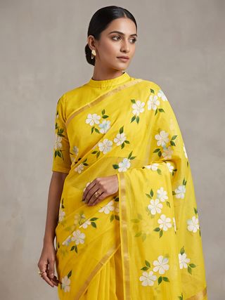 Designer Yellow Printed Saree with Blouse