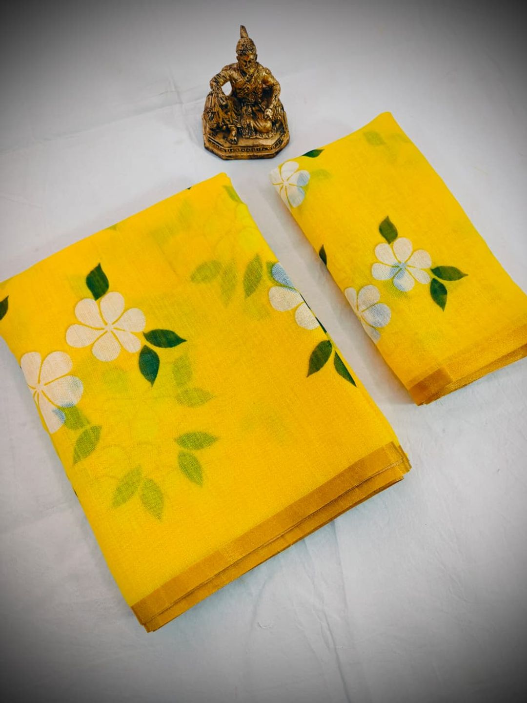 Designer Yellow Printed Saree with Blouse