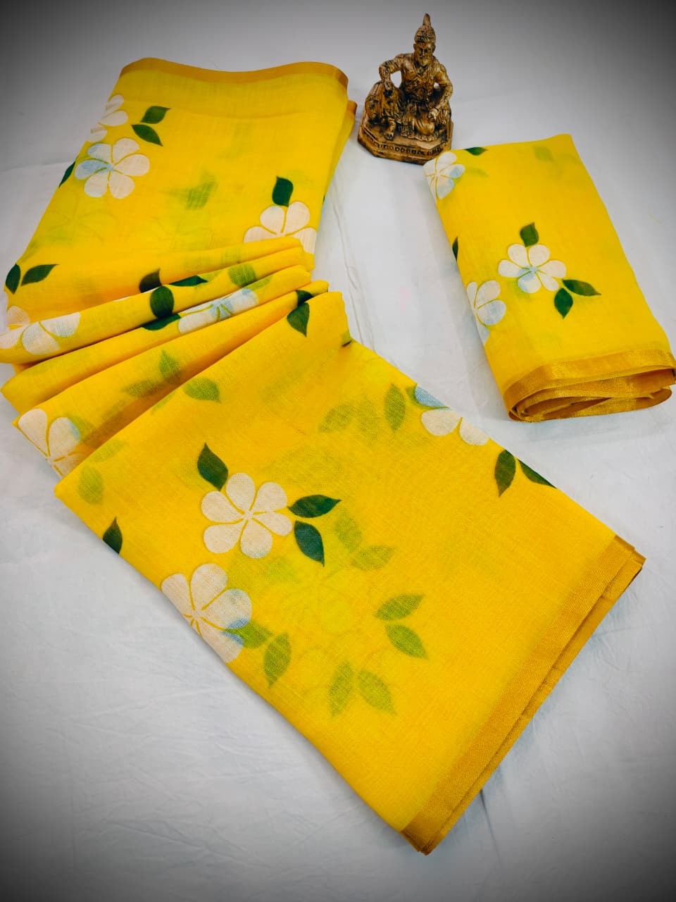 Designer Yellow Printed Saree with Blouse