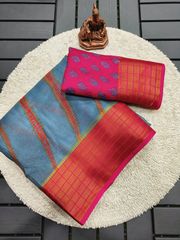 Premium Grey Silk Saree with Pink Zari & Shibori Print - Gray / Grey