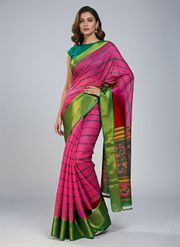 Stylish Pink Silk Saree with Rich Green Pallu Design - Pink