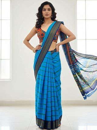 Blue Kora Silk Saree with Zari Border