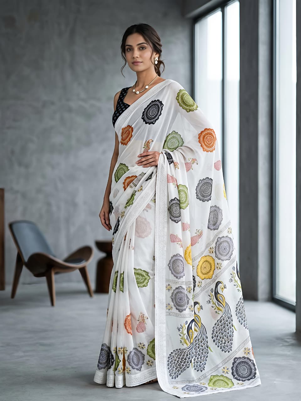 Rajwadi Mor Premium Printed Georgette Saree