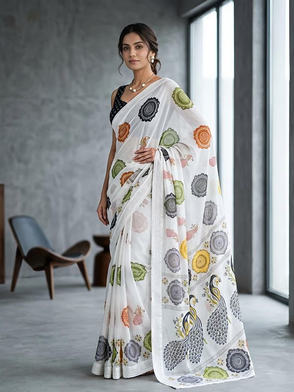 Rajwadi Mor Premium Printed Georgette Saree