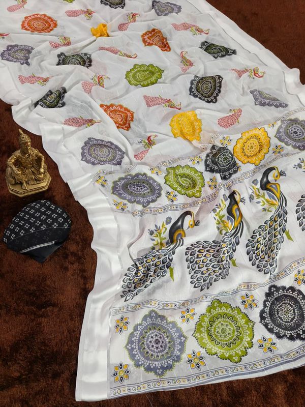 Rajwadi Mor Premium Printed Georgette Saree