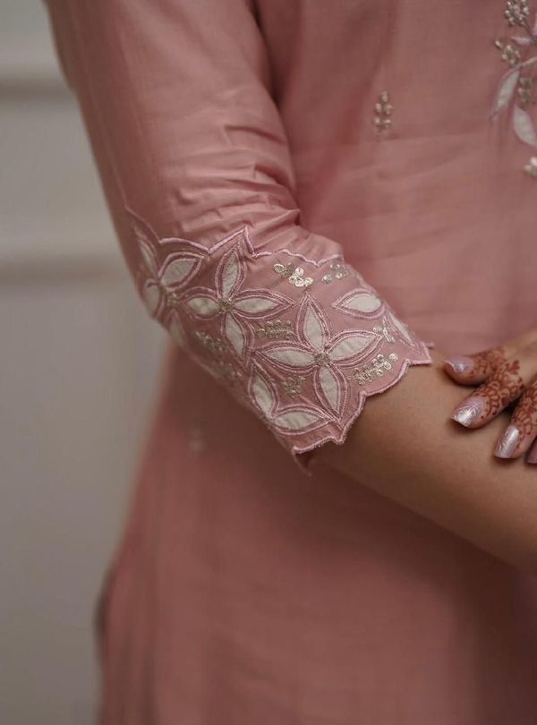 Pink Embroidered Chanderi Kurta Set with Dupatta
