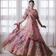 Pink Bridal Sequins Lehenga Set with Heavy Flare - Pink