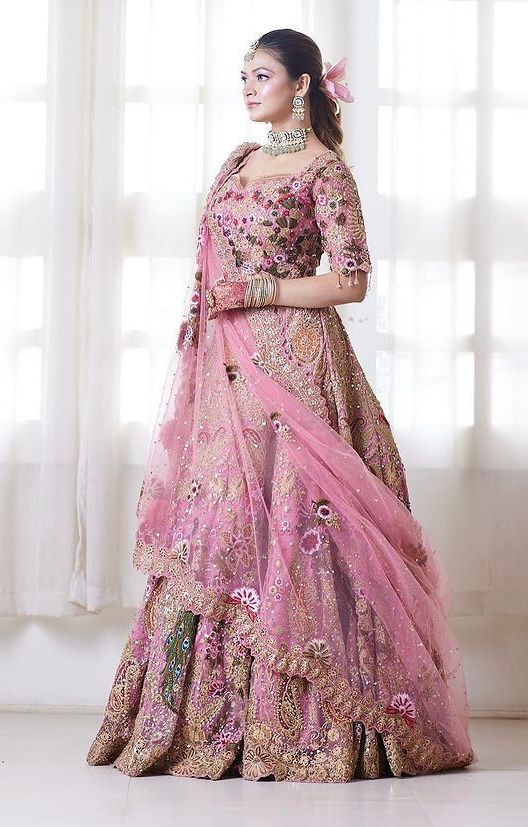 Pink Bridal Sequins Lehenga Set with Heavy Flare