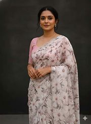 Blush Pink Grace Floral Digital Print Saree - Pink