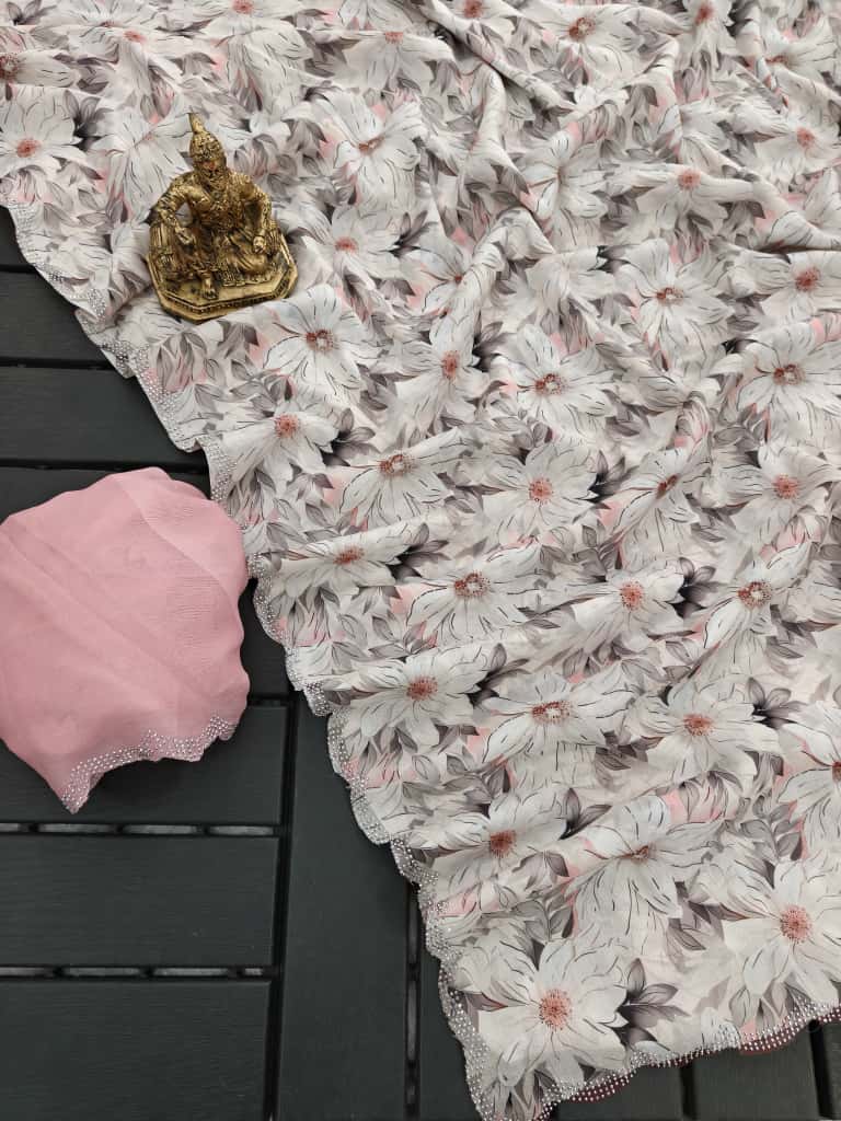 Blush Pink Grace Floral Digital Print Saree