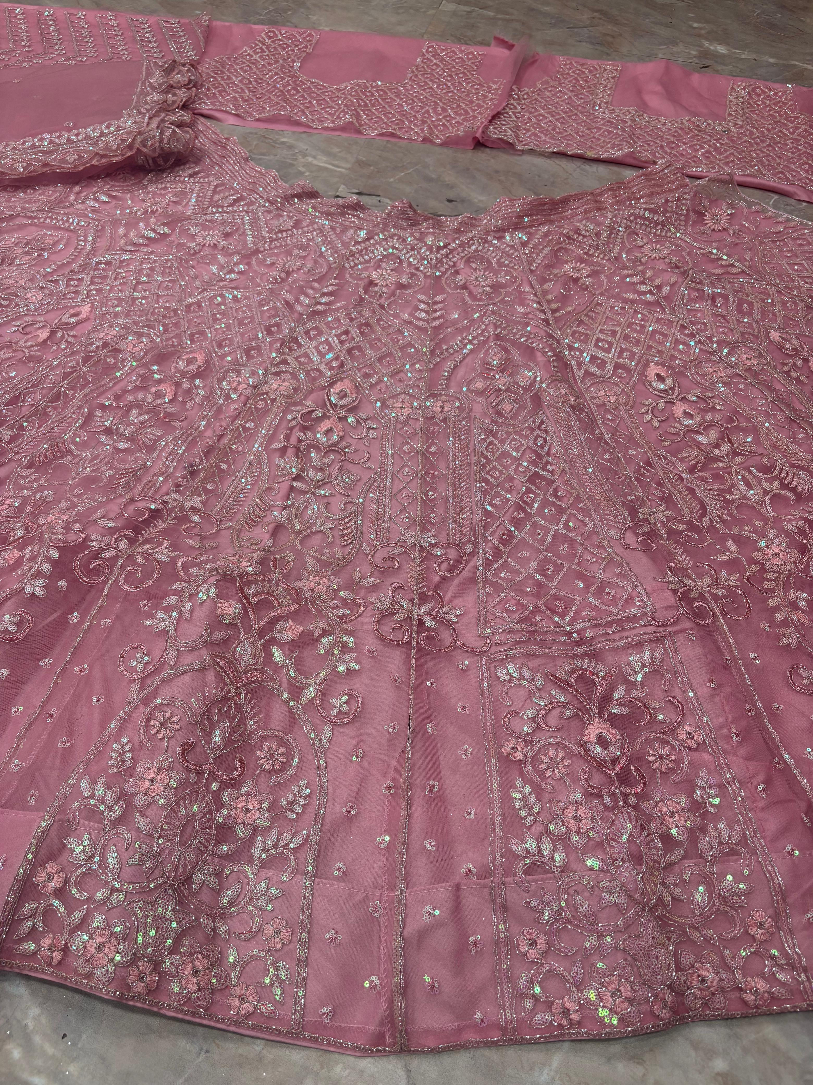 Pink Sequins Embroidered Butterfly Net Lehenga Set
