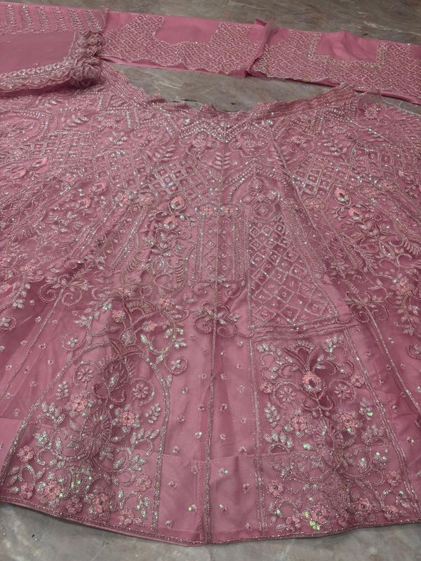 Pink Sequins Embroidered Butterfly Net Lehenga Set