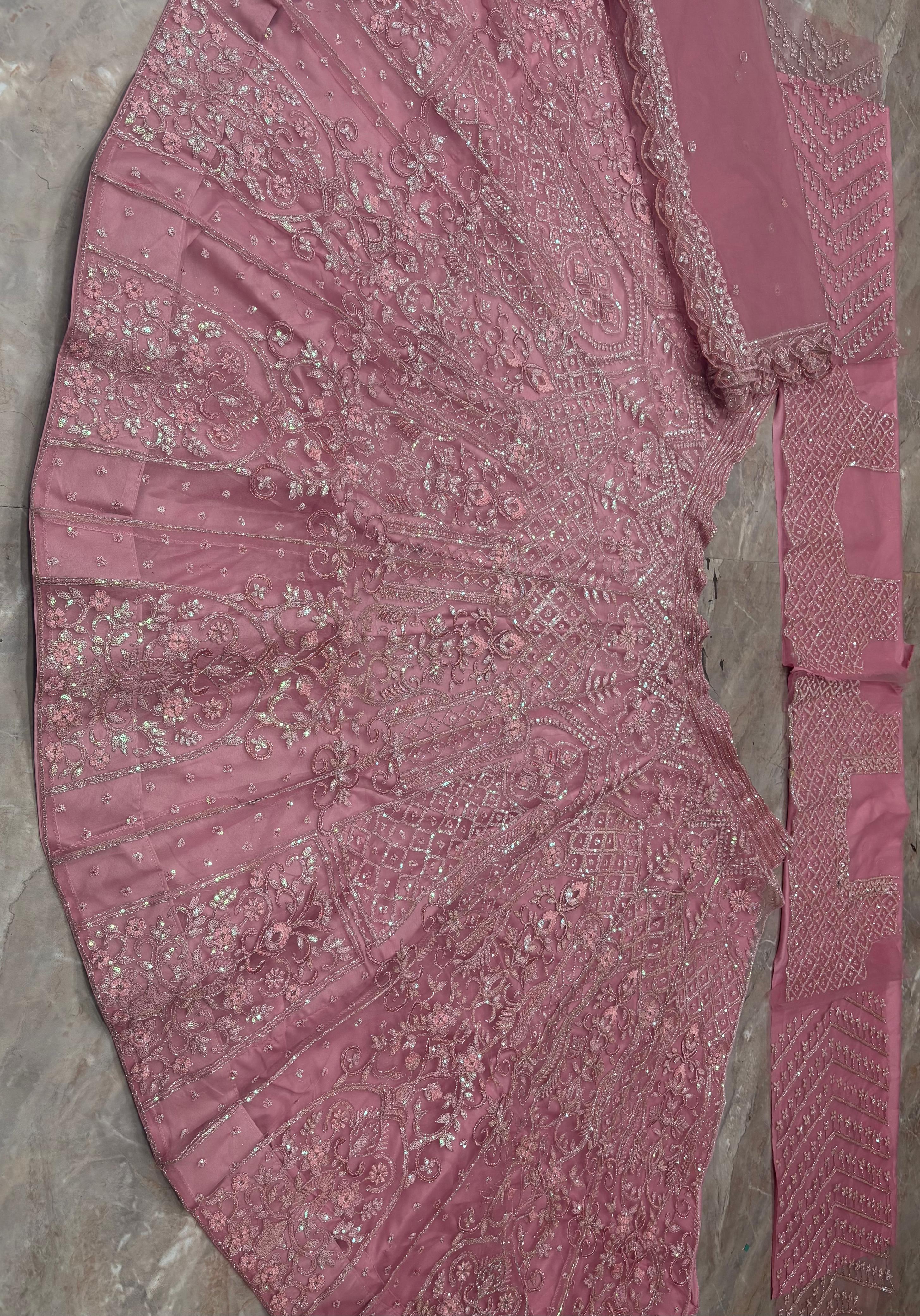 Pink Sequins Embroidered Butterfly Net Lehenga Set