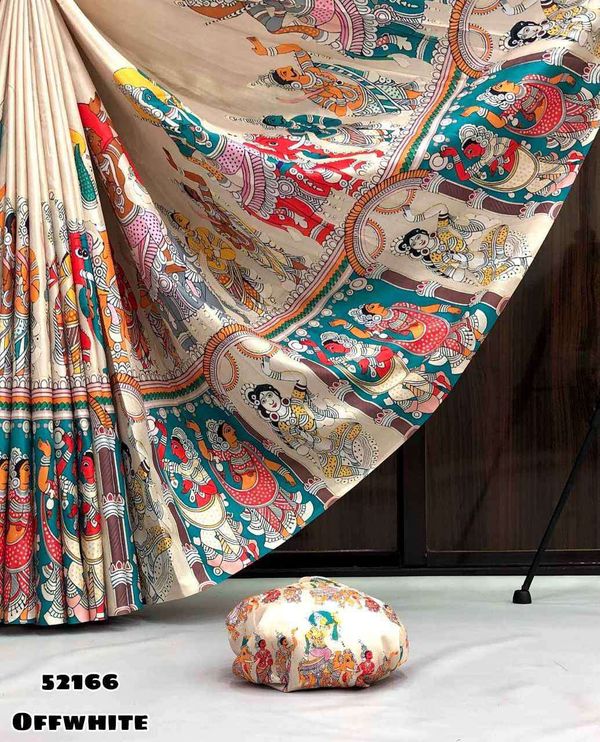 Off White Kalamkari Tussar Silk Saree with Blouse