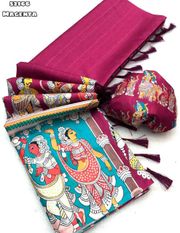 Magenta Traditional Kalamkari Art Saree with Blouse - Pink