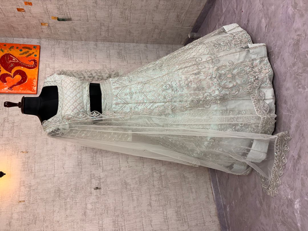 Pastel Grey Embroidered Butterfly Net Lehenga Set