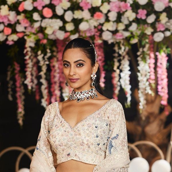 Ivory Floral Sequins Butterfly Net Lehenga Set Online