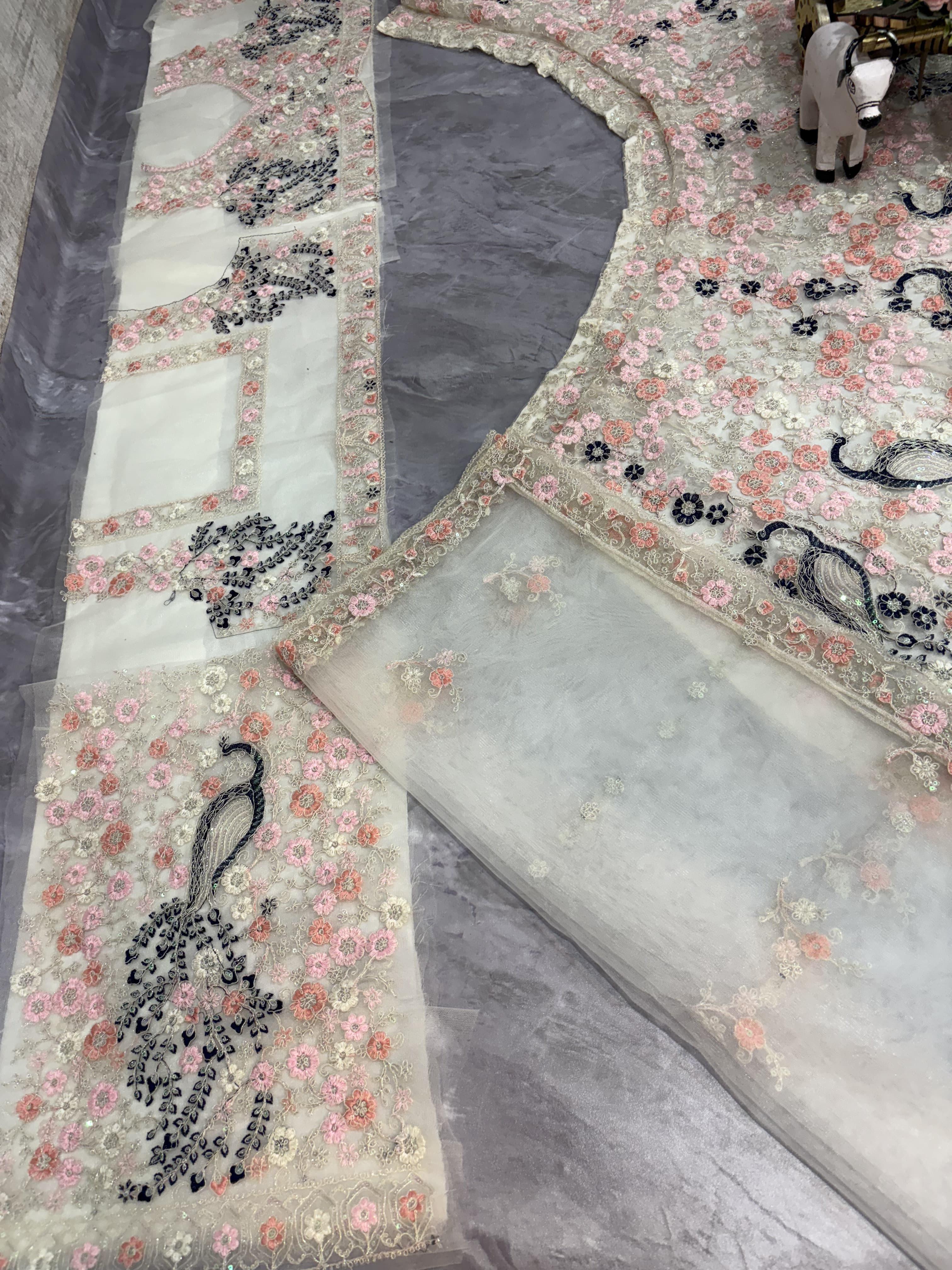 Ivory Floral Sequins Butterfly Net Lehenga Set Online