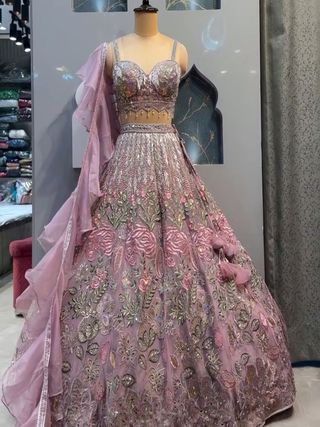 Pink Chinon Silk Sequins Embroidered Lehenga Set Sale