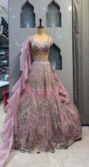 Pink Chinon Silk Sequins Embroidered Lehenga Set Sale - Pink